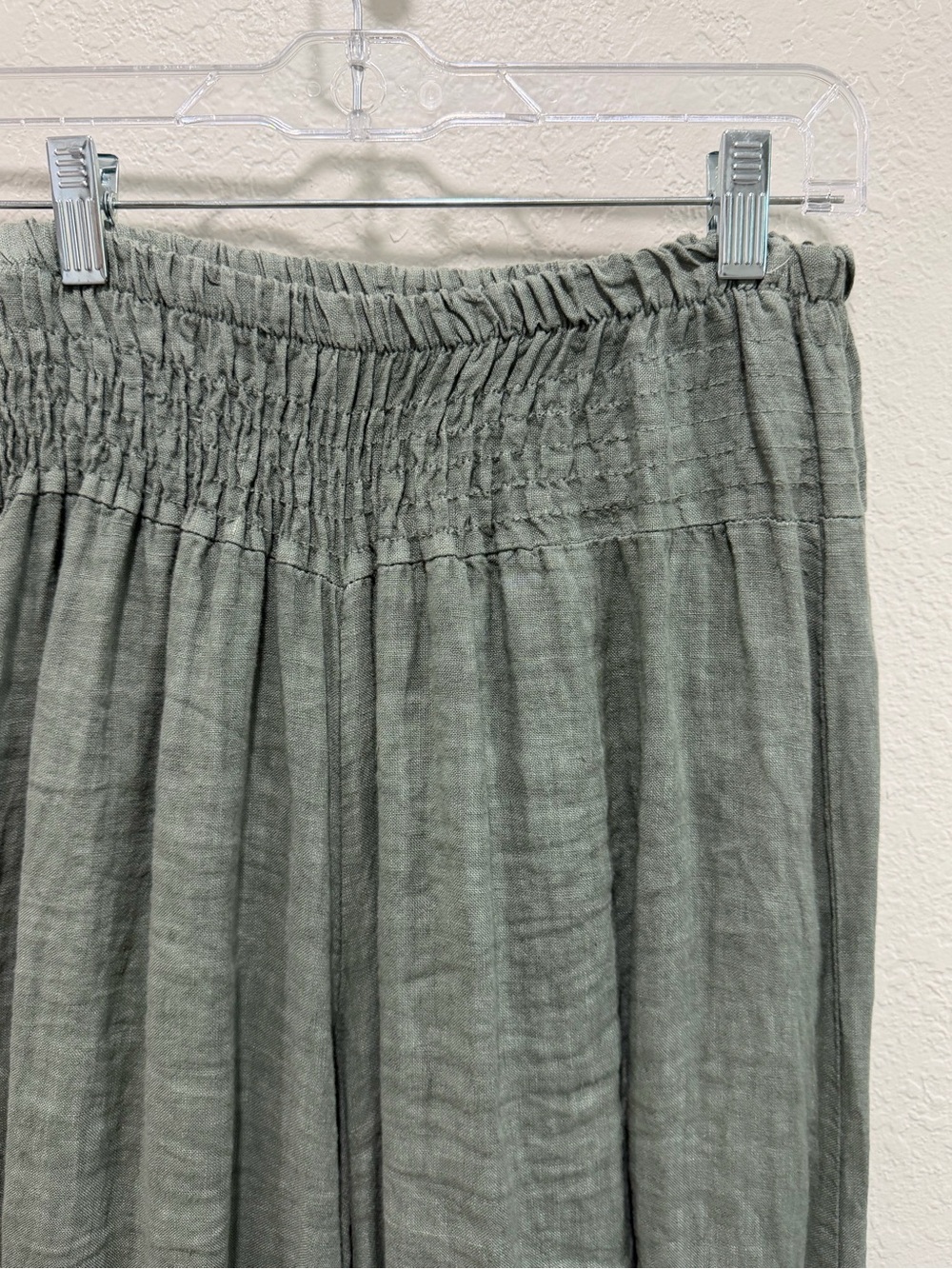 Made In Italy Pure Linen Palazzo Pants In Sage Green - Picture 12 of 15